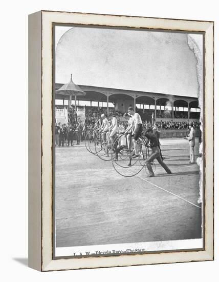 Starting Line of a Penny-Farthing Bicycle Race-George Barker-Framed Premier Image Canvas