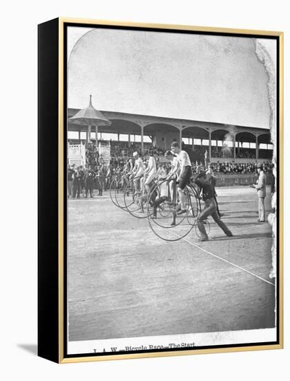 Starting Line of a Penny-Farthing Bicycle Race-George Barker-Framed Premier Image Canvas