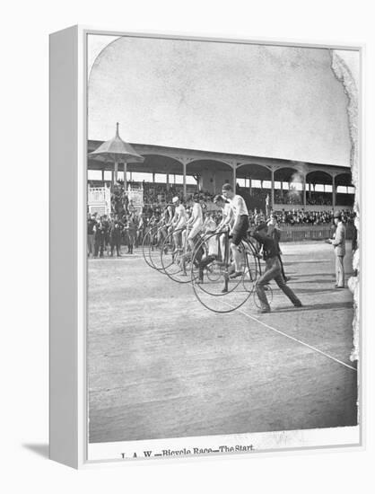 Starting Line of a Penny-Farthing Bicycle Race-George Barker-Framed Premier Image Canvas