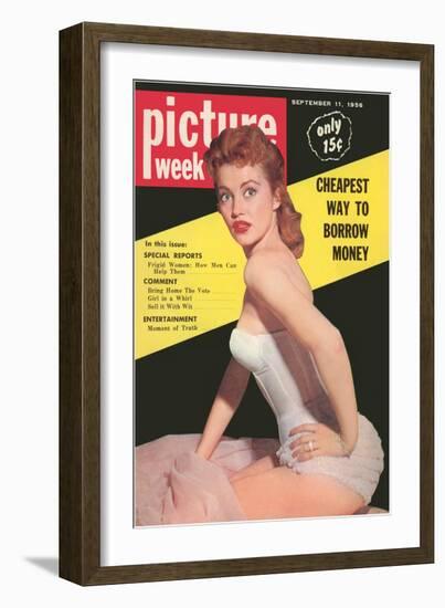 Startled Redhead in Merry Widow-null-Framed Art Print