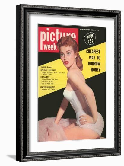 Startled Redhead in Merry Widow-null-Framed Art Print