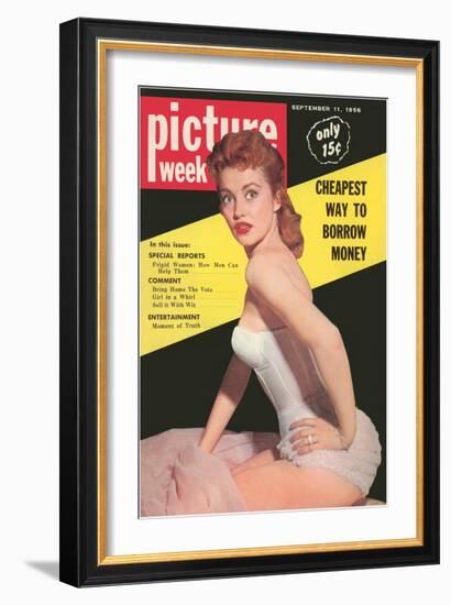 Startled Redhead in Merry Widow-null-Framed Art Print