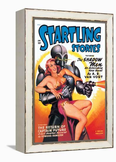 Startling Stories: Robot Seizes Woman-null-Framed Stretched Canvas