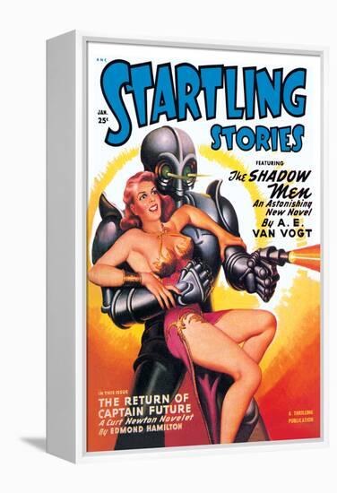 Startling Stories: Robot Seizes Woman-null-Framed Stretched Canvas