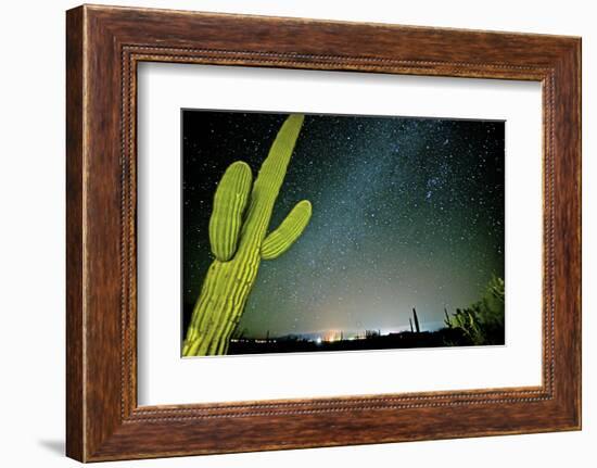 Stary Sky with Saguaro Cactus over Organ Pipe Cactus Nm, Arizona-Richard Wright-Framed Photographic Print