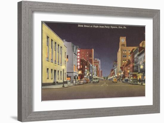 State Street at Night, Erie, Pennsylvania-null-Framed Art Print