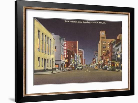 State Street at Night, Erie, Pennsylvania-null-Framed Art Print