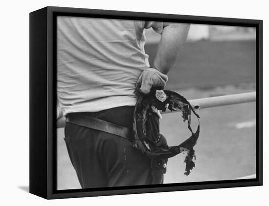 State Trooper Holding Burnt Cap of a Guard Taken Hostage During Riot at Attica State Prison-John Shearer-Framed Premier Image Canvas