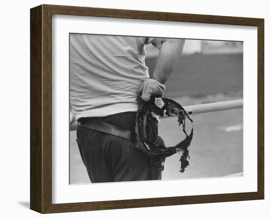 State Trooper Holding Burnt Cap of a Guard Taken Hostage During Riot at Attica State Prison-John Shearer-Framed Photographic Print
