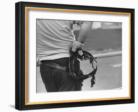 State Trooper Holding Burnt Cap of a Guard Taken Hostage During Riot at Attica State Prison-John Shearer-Framed Photographic Print