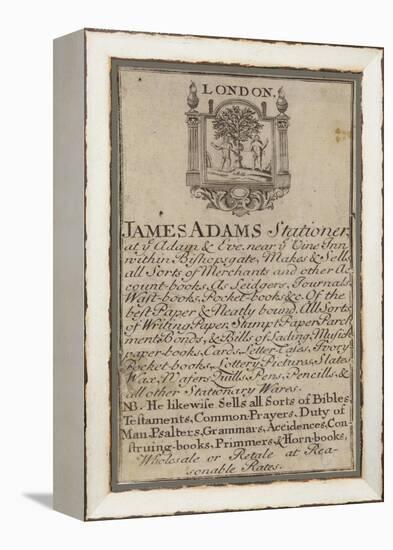 Stationers, James Adams, Trade Card-null-Framed Premier Image Canvas