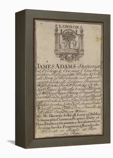 Stationers, James Adams, Trade Card-null-Framed Premier Image Canvas