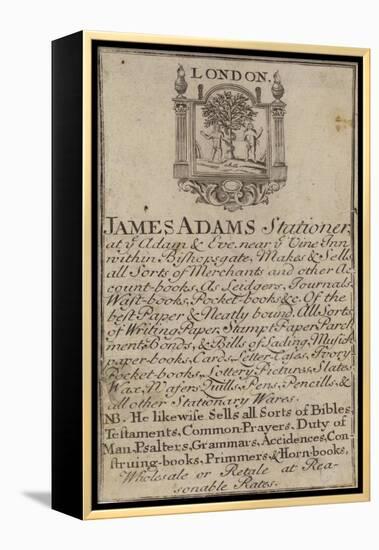 Stationers, James Adams, Trade Card-null-Framed Premier Image Canvas