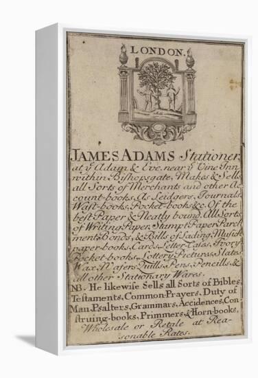 Stationers, James Adams, Trade Card-null-Framed Premier Image Canvas