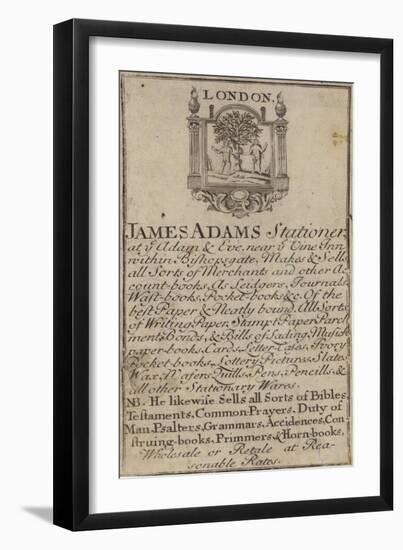 Stationers, James Adams, Trade Card-null-Framed Giclee Print