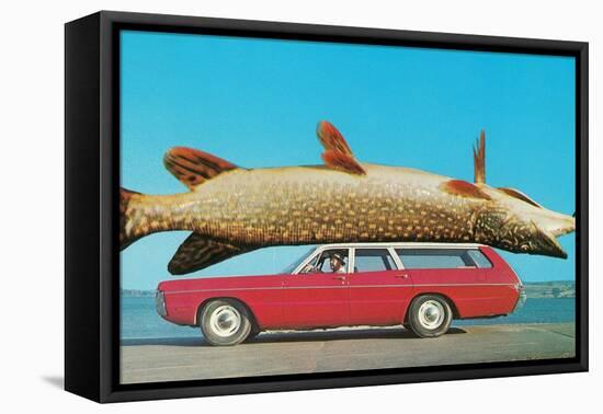 Stationwagon with Giant Trout-null-Framed Stretched Canvas