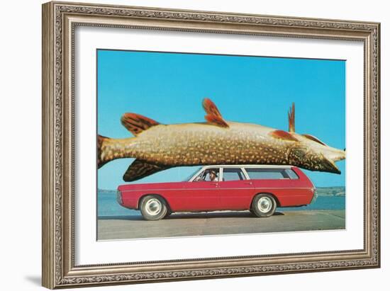 Stationwagon with Giant Trout-null-Framed Art Print