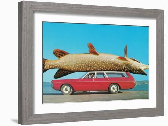 Stationwagon with Giant Trout-null-Framed Art Print