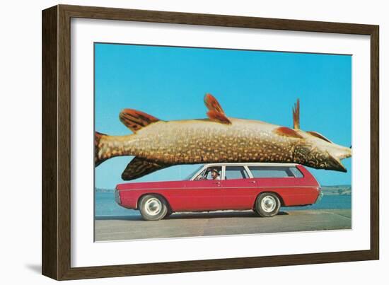 Stationwagon with Giant Trout-null-Framed Art Print