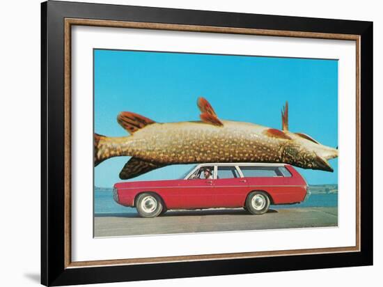 Stationwagon with Giant Trout-null-Framed Art Print