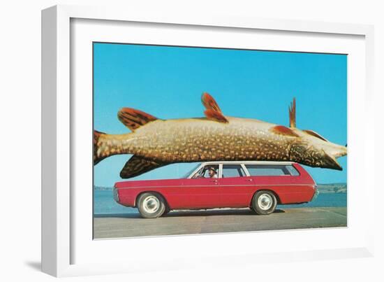 Stationwagon with Giant Trout-null-Framed Art Print