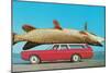 Stationwagon with Giant Trout-null-Mounted Art Print