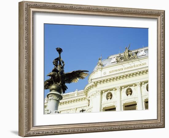 Statue and Detail of Facade of Bratislava's Neo-Baroque Slovak National Theatre, Slovakia, Europe-Richard Nebesky-Framed Photographic Print