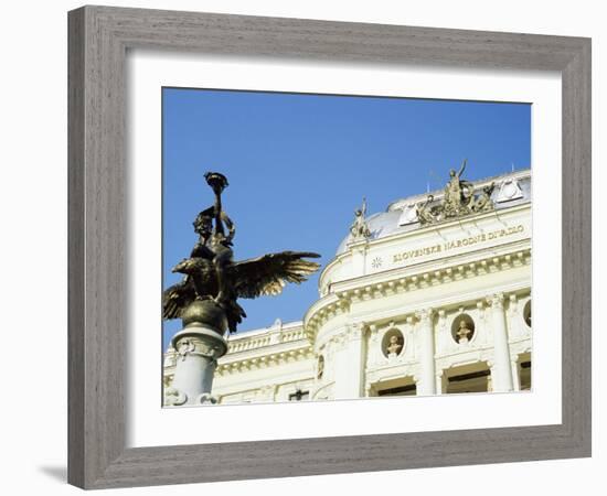 Statue and Detail of Facade of Bratislava's Neo-Baroque Slovak National Theatre, Slovakia, Europe-Richard Nebesky-Framed Photographic Print