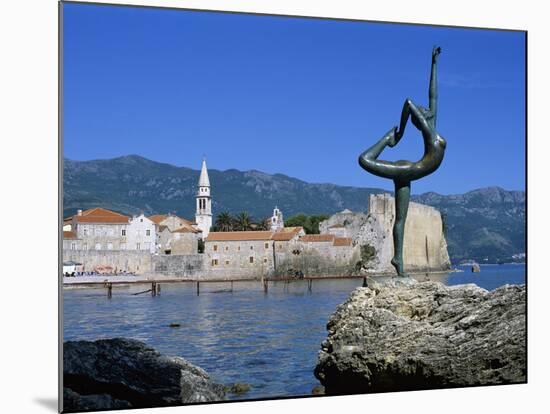 Statue and View of Old Town, Budva, the Budva Riviera, Montenegro, Europe-Stuart Black-Mounted Photographic Print