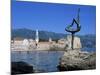 Statue and View of Old Town, Budva, the Budva Riviera, Montenegro, Europe-Stuart Black-Mounted Photographic Print