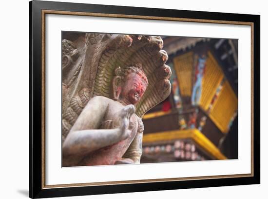 Statue at Bhimsen Temple, Kathmandu, Nepal, Asia-Ian Trower-Framed Photographic Print