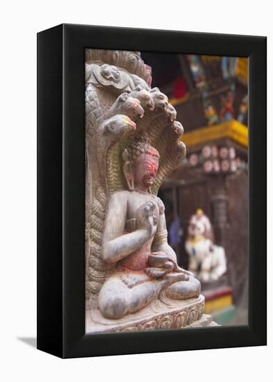 Statue at Bhimsen Temple, Kathmandu, Nepal, Asia-Ian Trower-Framed Premier Image Canvas