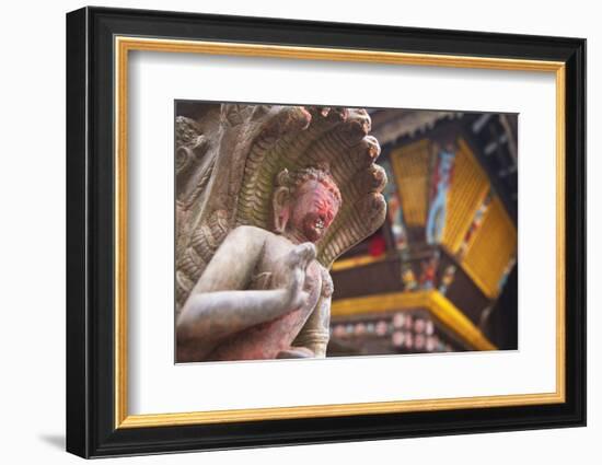 Statue at Bhimsen Temple, Kathmandu, Nepal, Asia-Ian Trower-Framed Photographic Print