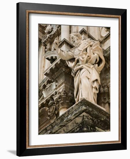 Statue at Duomo Cathedral, Ortygia Island, Syracuse, Sicily, Italy-Walter Bibikow-Framed Photographic Print