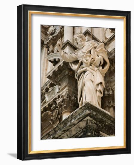 Statue at Duomo Cathedral, Ortygia Island, Syracuse, Sicily, Italy-Walter Bibikow-Framed Photographic Print