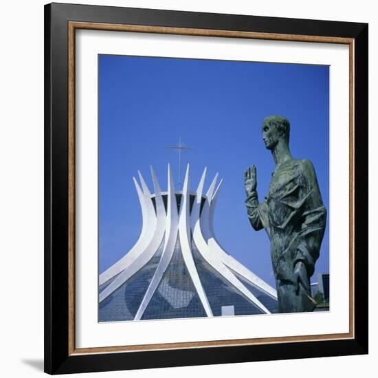 Statue before the Catedral Metropolitana, Brasilia, UNESCO World Heritage Site, Brazil-Geoff Renner-Framed Photographic Print