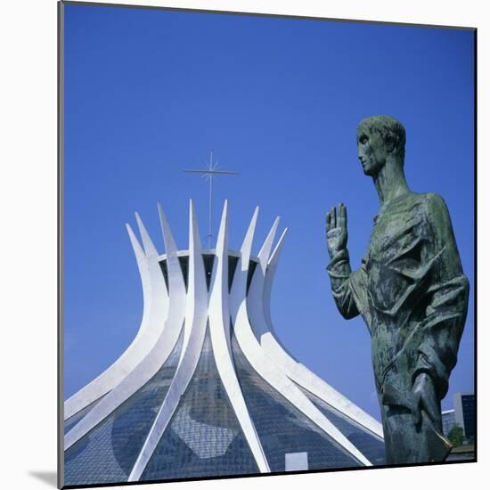 Statue before the Catedral Metropolitana, Brasilia, UNESCO World Heritage Site, Brazil-Geoff Renner-Mounted Photographic Print