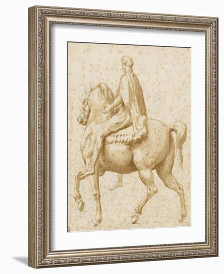 Statue équestre de Marc Aurèle, vue de profil, et légèrement par l'arrière-Nicolas Poussin-Framed Giclee Print