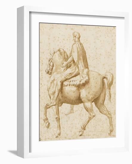 Statue équestre de Marc Aurèle, vue de profil, et légèrement par l'arrière-Nicolas Poussin-Framed Giclee Print