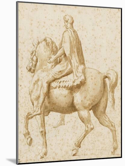 Statue équestre de Marc Aurèle, vue de profil, et légèrement par l'arrière-Nicolas Poussin-Mounted Giclee Print