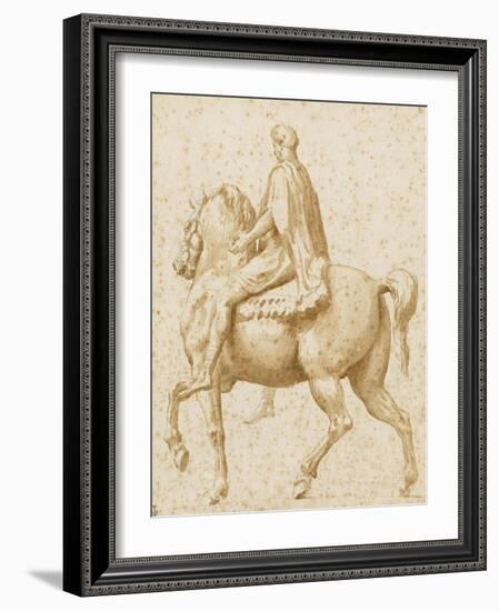 Statue équestre de Marc Aurèle, vue de profil, et légèrement par l'arrière-Nicolas Poussin-Framed Giclee Print