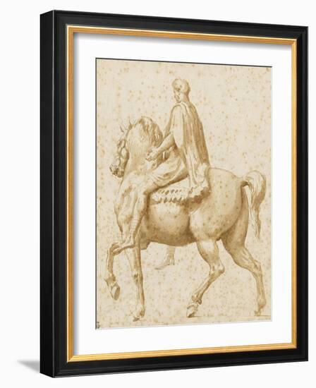 Statue équestre de Marc Aurèle, vue de profil, et légèrement par l'arrière-Nicolas Poussin-Framed Giclee Print