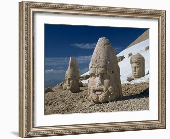 Statue Heads of Zeus, Antiochos and Tyche, West Terrace at Nemrut Dag, Anatolia, Turkey Minor-Woolfitt Adam-Framed Photographic Print