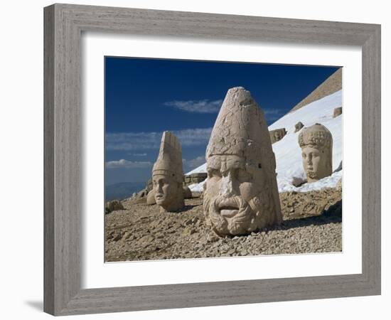 Statue Heads of Zeus, Antiochos and Tyche, West Terrace at Nemrut Dag, Anatolia, Turkey Minor-Woolfitt Adam-Framed Photographic Print