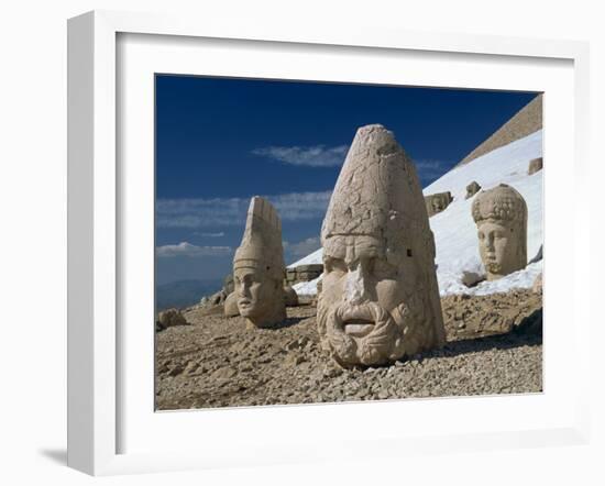 Statue Heads of Zeus, Antiochos and Tyche, West Terrace at Nemrut Dag, Anatolia, Turkey Minor-Woolfitt Adam-Framed Photographic Print