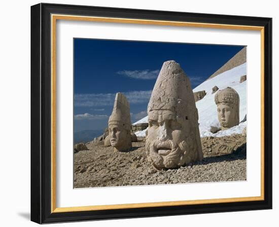 Statue Heads of Zeus, Antiochos and Tyche, West Terrace at Nemrut Dag, Anatolia, Turkey Minor-Woolfitt Adam-Framed Photographic Print