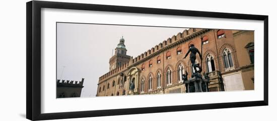 Statue in Front of Palace, Fountain of Neptune, Palazzo D'Accursio, Piazza Maggiore, Bologna, Italy-null-Framed Photographic Print