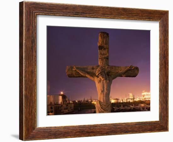 Statue, Jesus Christ in Holy Rosary Cemetery Near Petrochemical Plant, Baton Rouge, Louisiana, Usa-Paul Souders-Framed Photographic Print