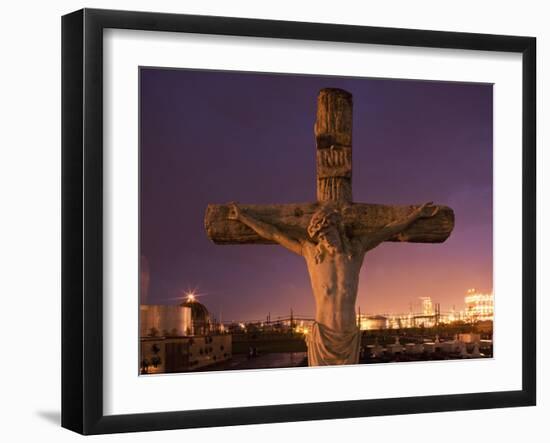 Statue, Jesus Christ in Holy Rosary Cemetery Near Petrochemical Plant, Baton Rouge, Louisiana, Usa-Paul Souders-Framed Photographic Print