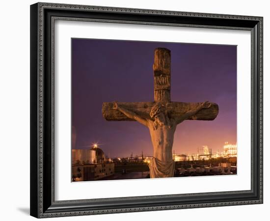 Statue, Jesus Christ in Holy Rosary Cemetery Near Petrochemical Plant, Baton Rouge, Louisiana, Usa-Paul Souders-Framed Photographic Print